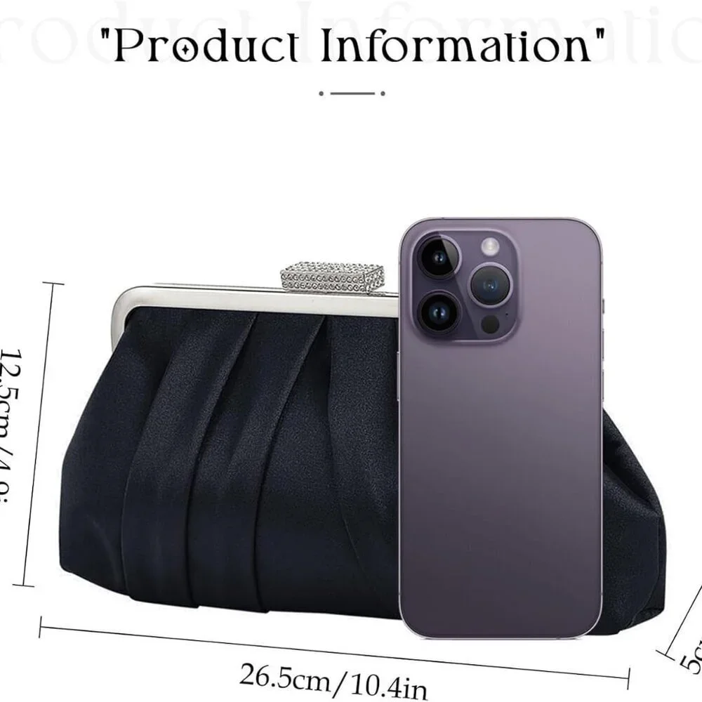 Women Elegant Pleated Satin Clutch Bag Convertible Chain Night Out Accessory